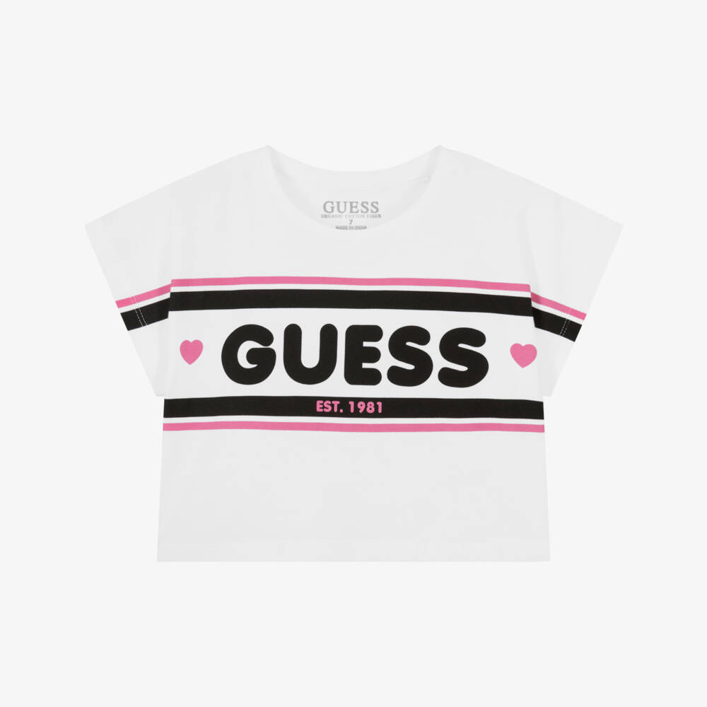 Guess-Girls White Cotton Logo Tee | Childrensalon Outlet