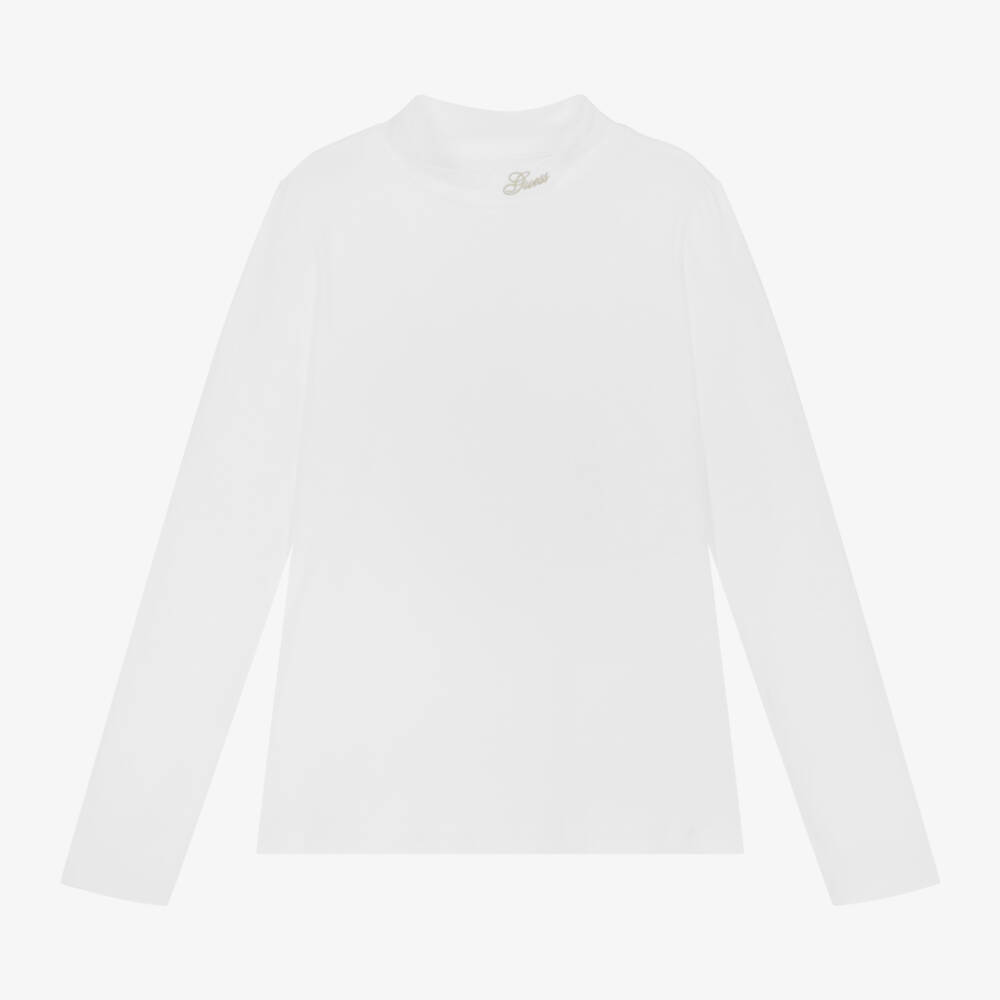 Guess-Girls White Cotton Rollneck Top | Childrensalon Outlet