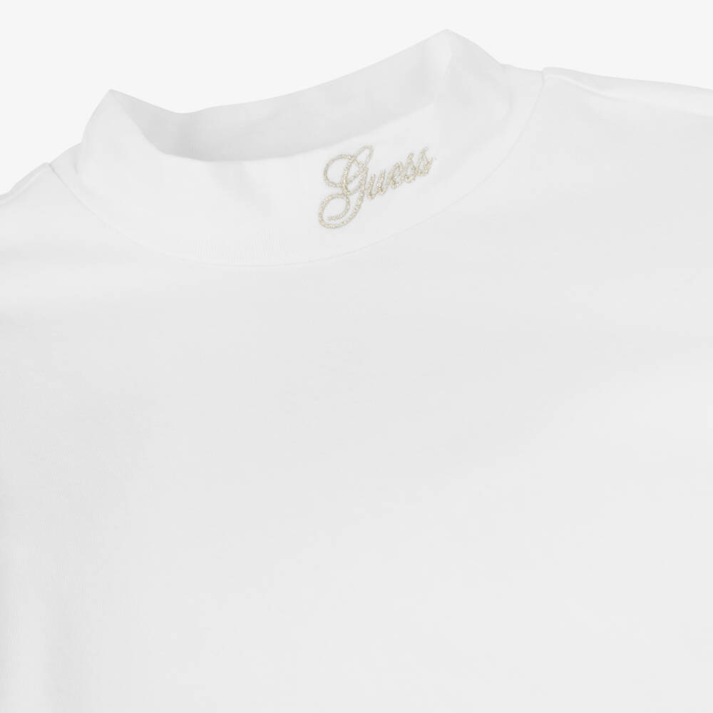 Guess-Girls White Cotton Rollneck Top | Childrensalon Outlet