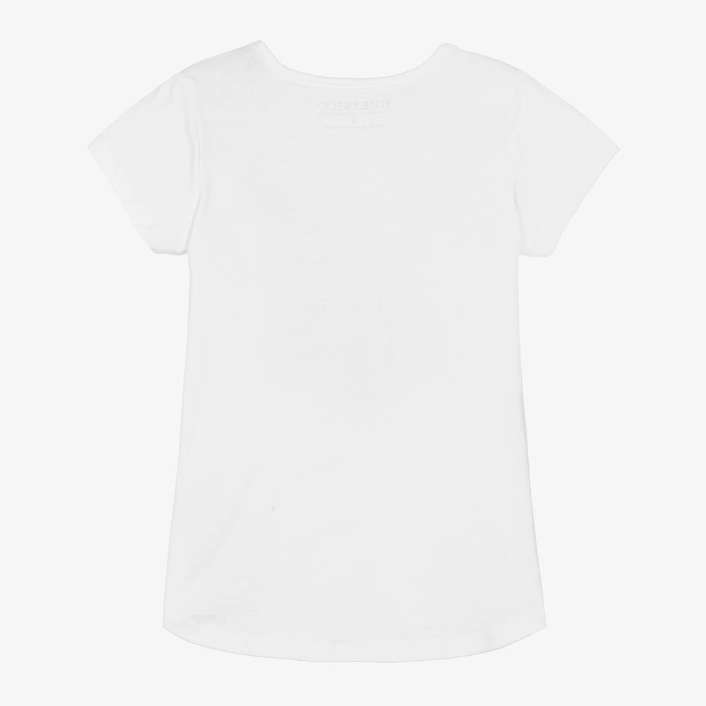 Guess Girls White Cotton Sequin T Shirt Childrensalon Outlet