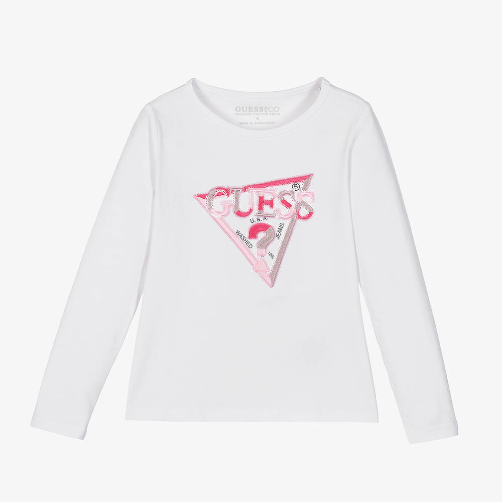 Guess - Girls White Cotton Sequin Top | Childrensalon