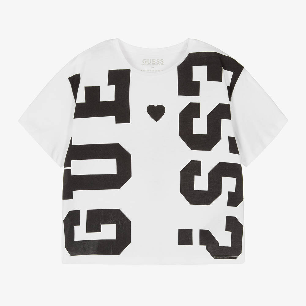 Guess-Белая хлопковая футболка для девочек | Childrensalon Outlet