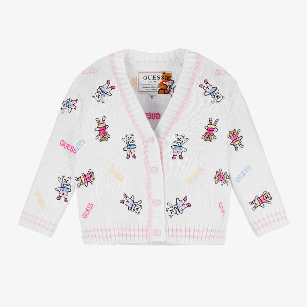 Guess-Girls White Cotton Teddy Cardigan | Childrensalon Outlet