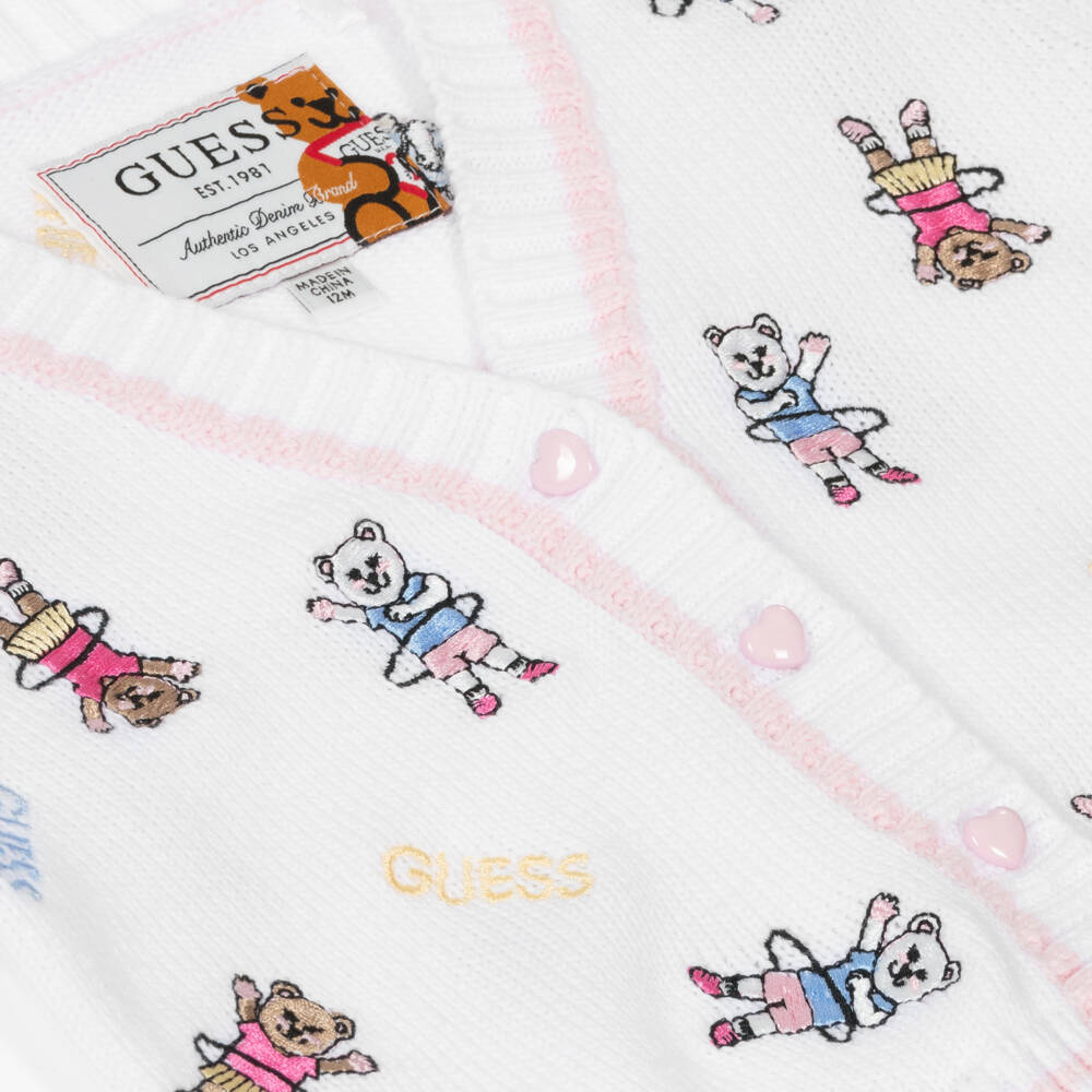 Guess-Girls White Cotton Teddy Cardigan | Childrensalon Outlet
