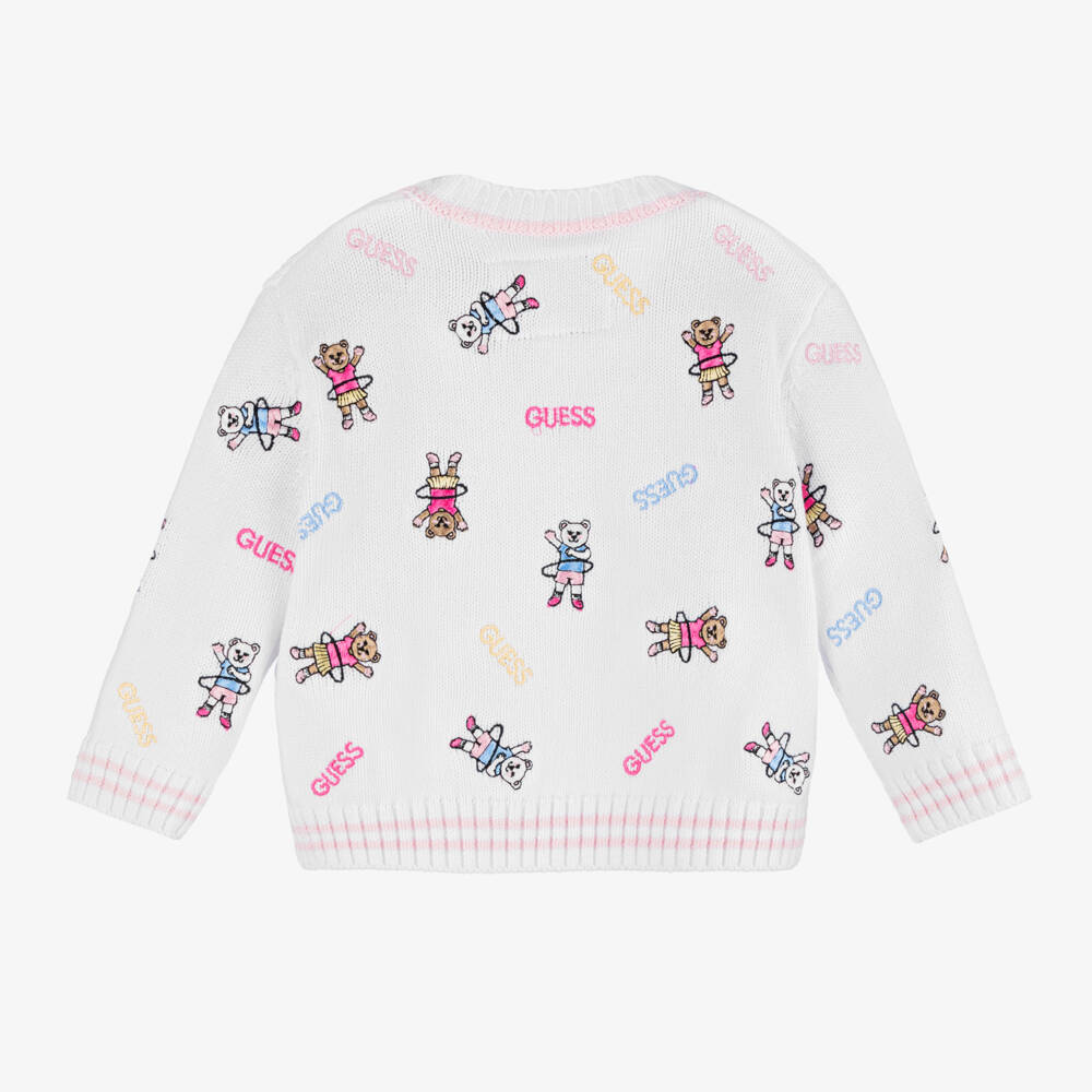 Guess-Girls White Cotton Teddy Cardigan | Childrensalon Outlet