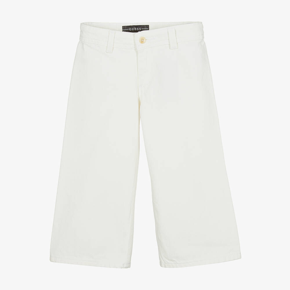 Guess - Girls White Denim Wide-Leg Trousers | Childrensalon