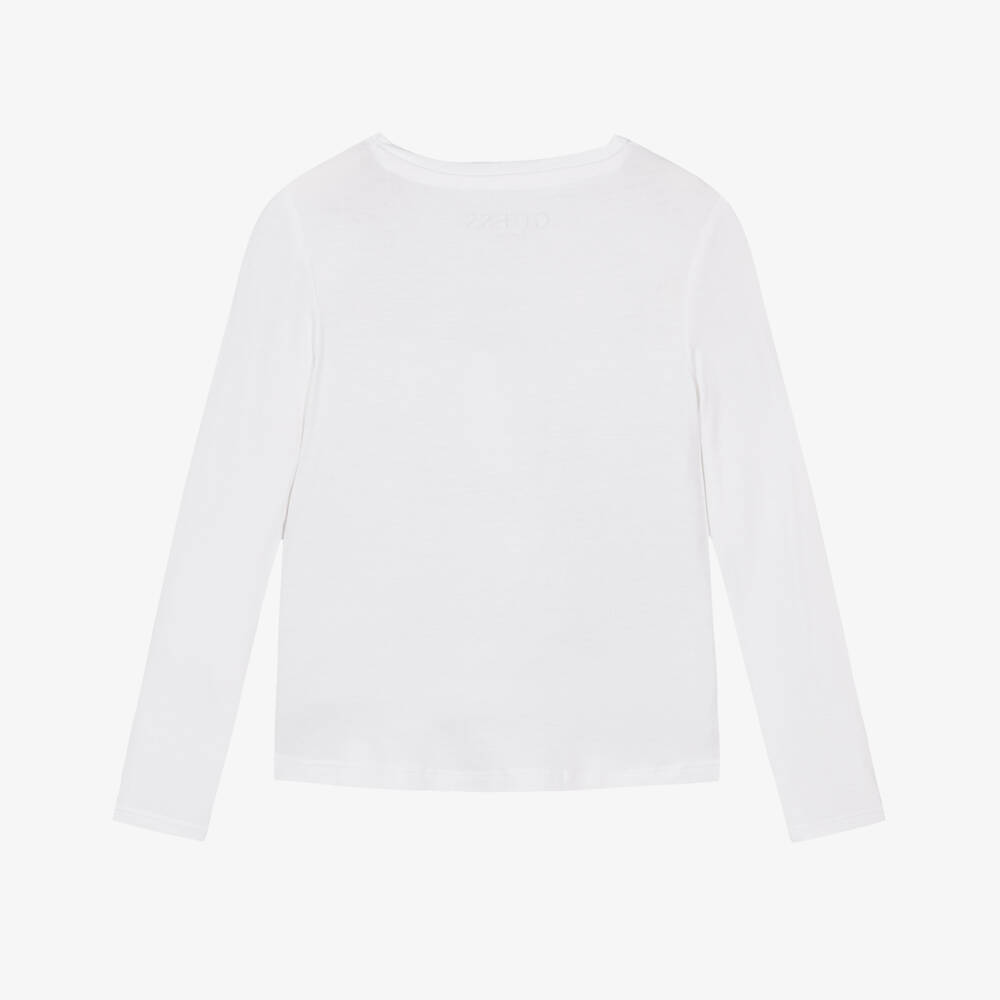 Guess-Girls White EcoVero Sequin Logo Top | Childrensalon Outlet