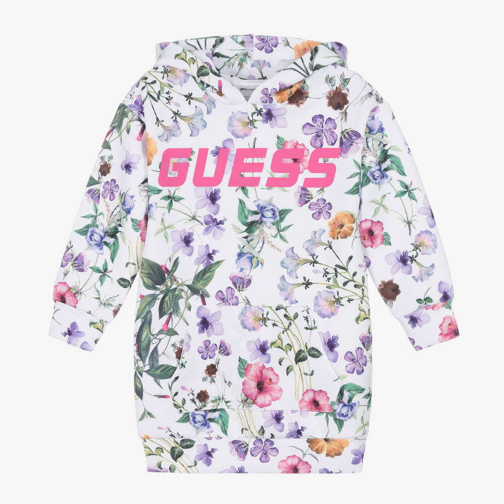 Guess - Girls White Floral Hooded Dress | Childrensalon