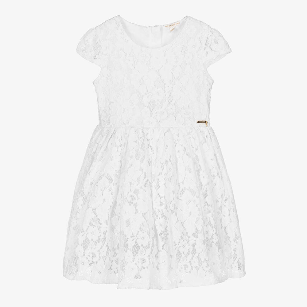 Guess - Girls White Floral Lace Dress | Childrensalon