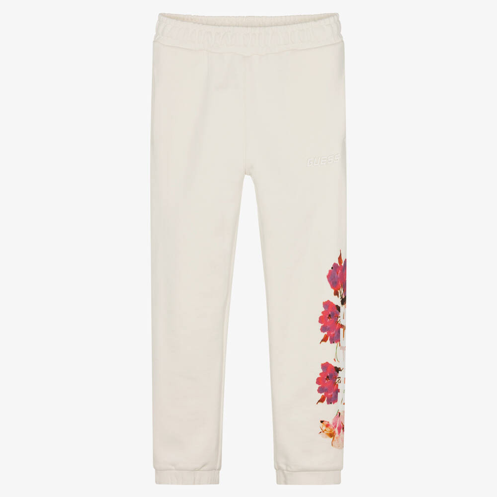 Guess - Girls White Floral Logo Joggers | Childrensalon