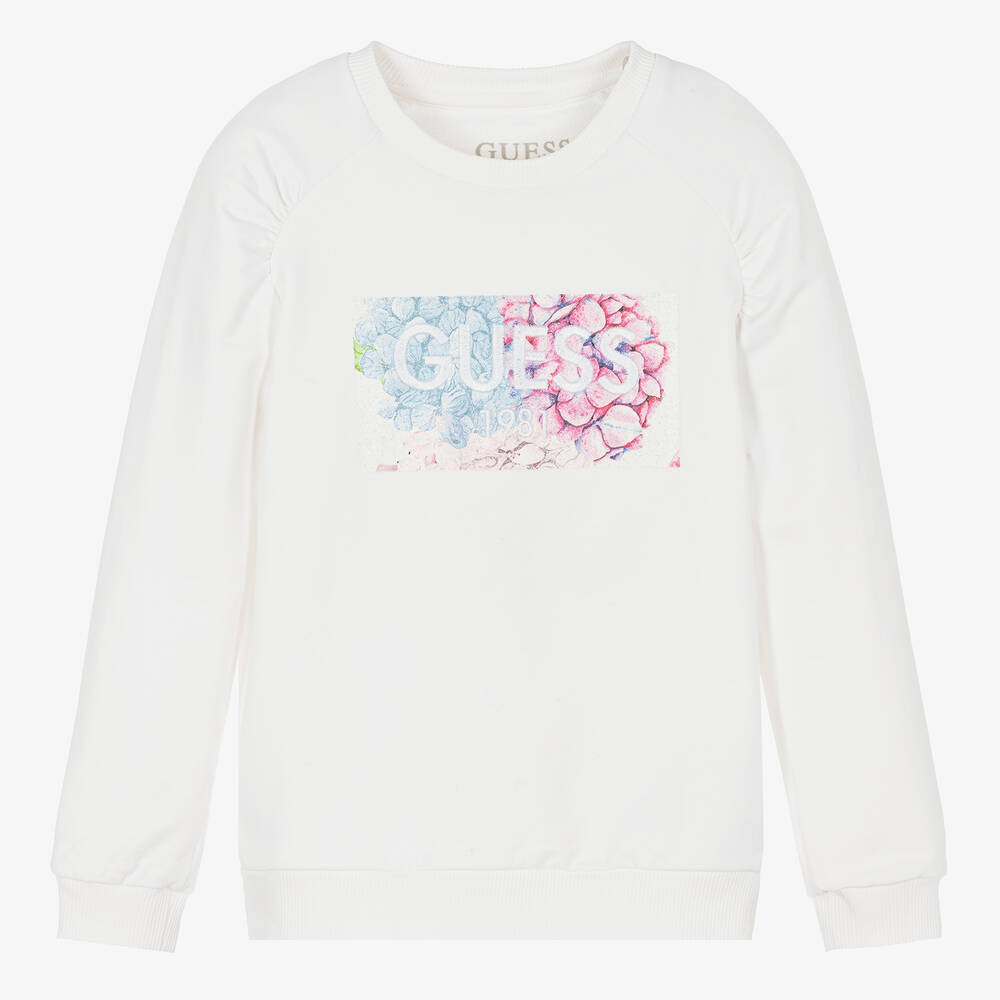 Guess - Girls White Floral Logo Sweatshirt | Childrensalon