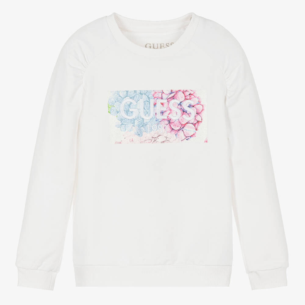 Guess - Sweat blanc à fleurs fille | Childrensalon