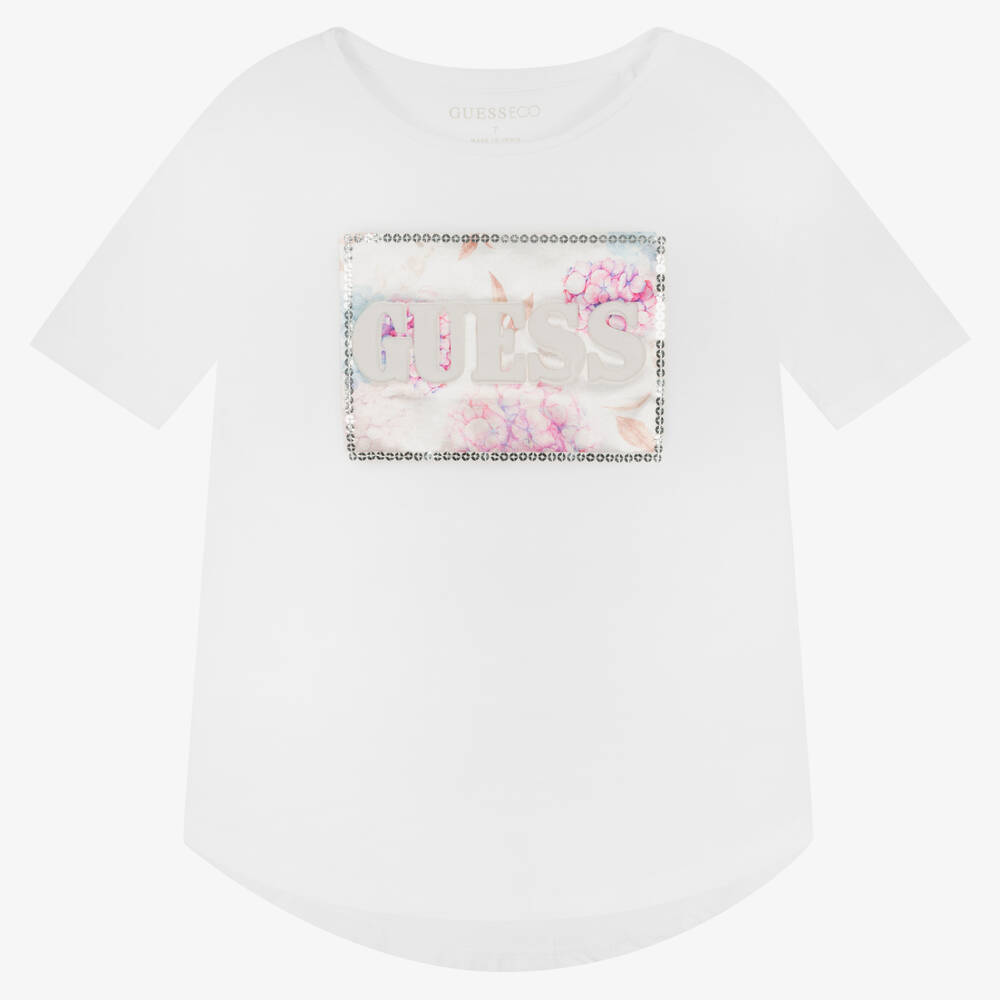 Guess-Белая футболка с цветочным логотипом | Childrensalon Outlet