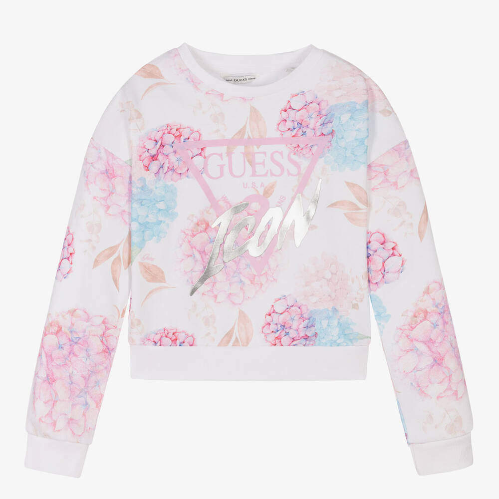 Guess - Girls White Floral Sweatshirt | Childrensalon