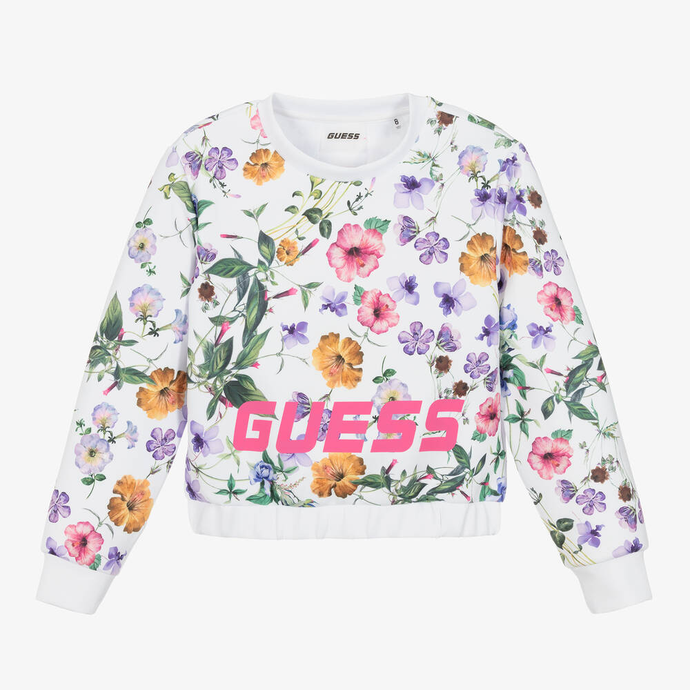 Guess-Girls White Floral Sweatshirt | Childrensalon Outlet