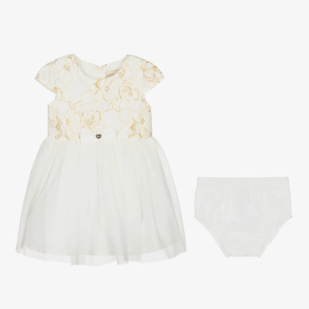 Guess-Girls White & Gold Lace Dress | Childrensalon Outlet