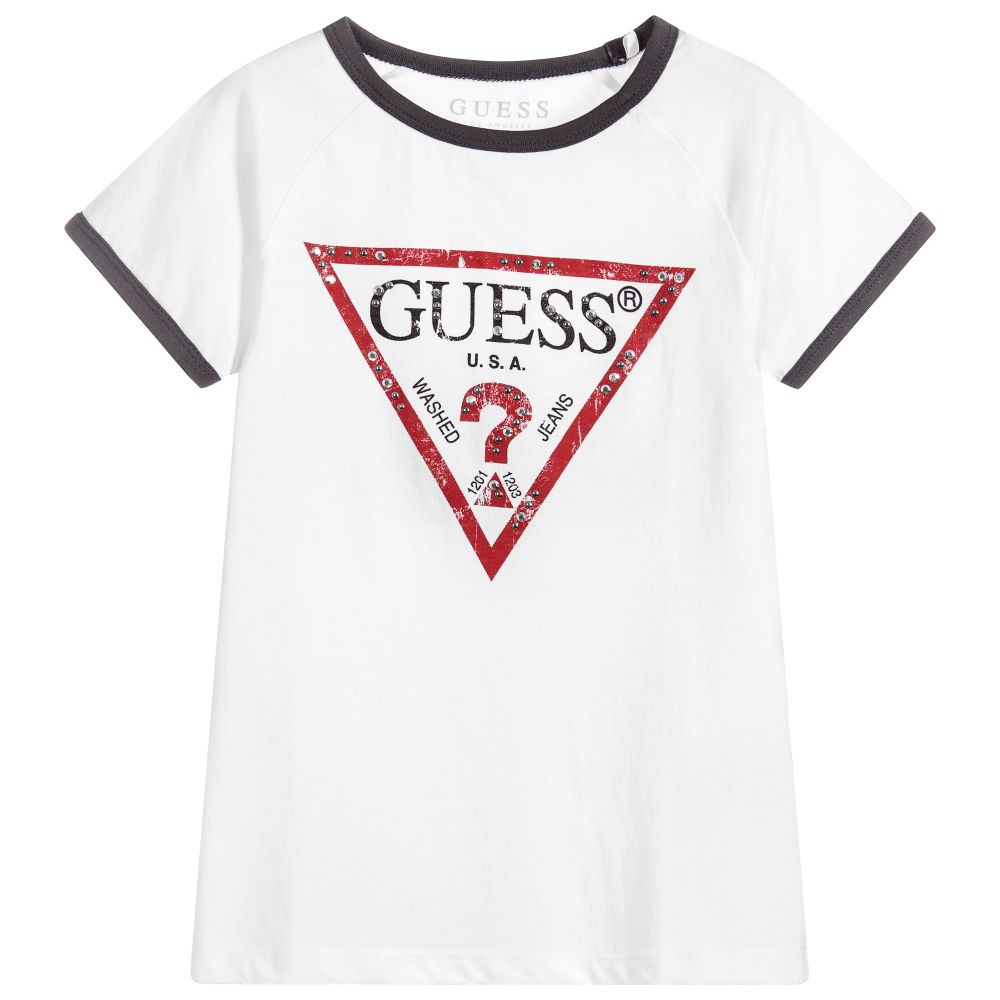 Guess - تي شيرت لوغو لون أبيض للفتيات | Childrensalon