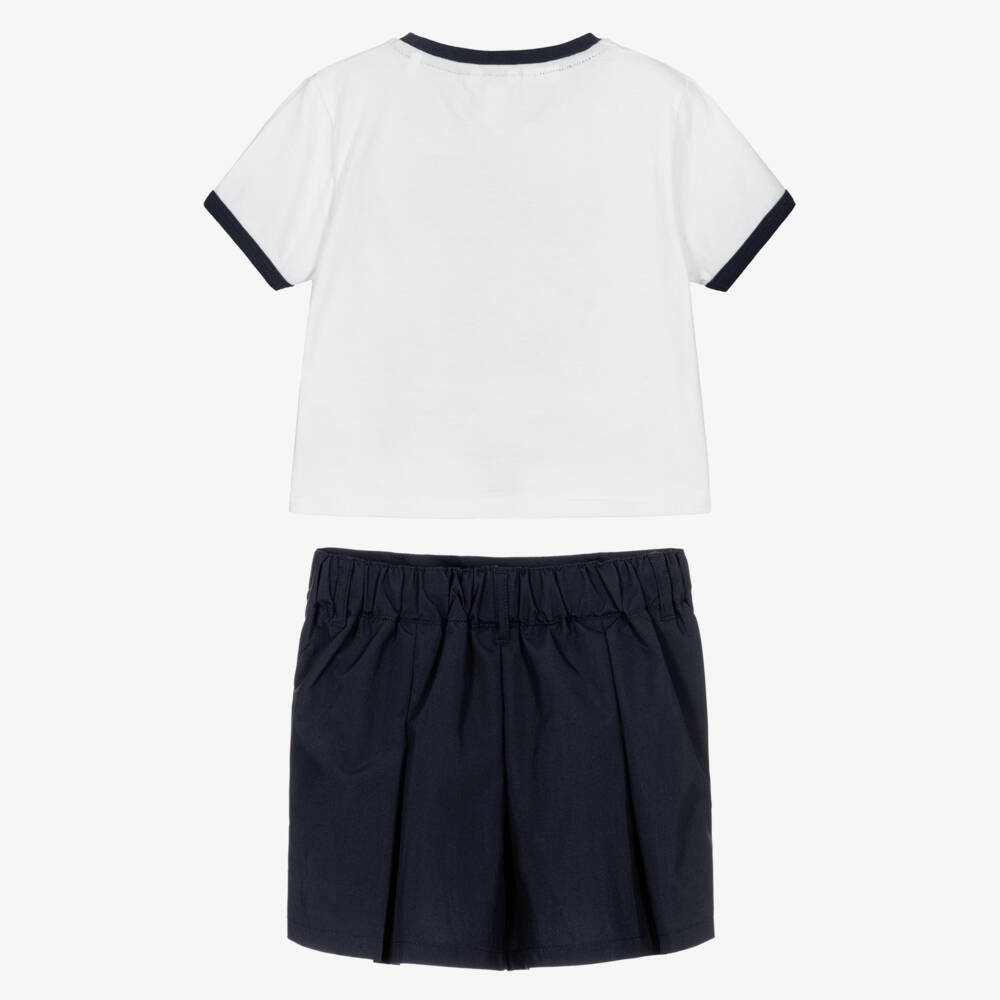 Guess-Girls White Logo Shirt & Navy Blue Skort | Childrensalon Outlet