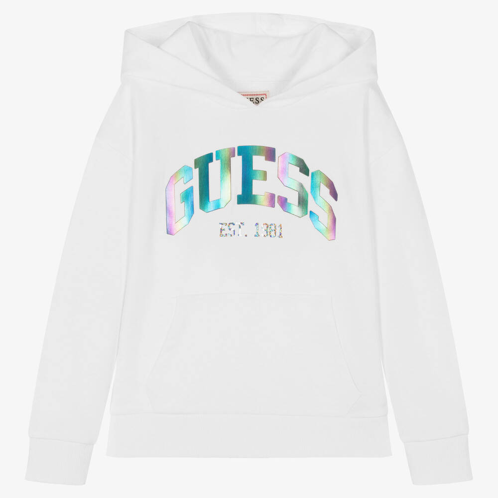 Guess - Girls White Metallic Logo Hoodie | Childrensalon