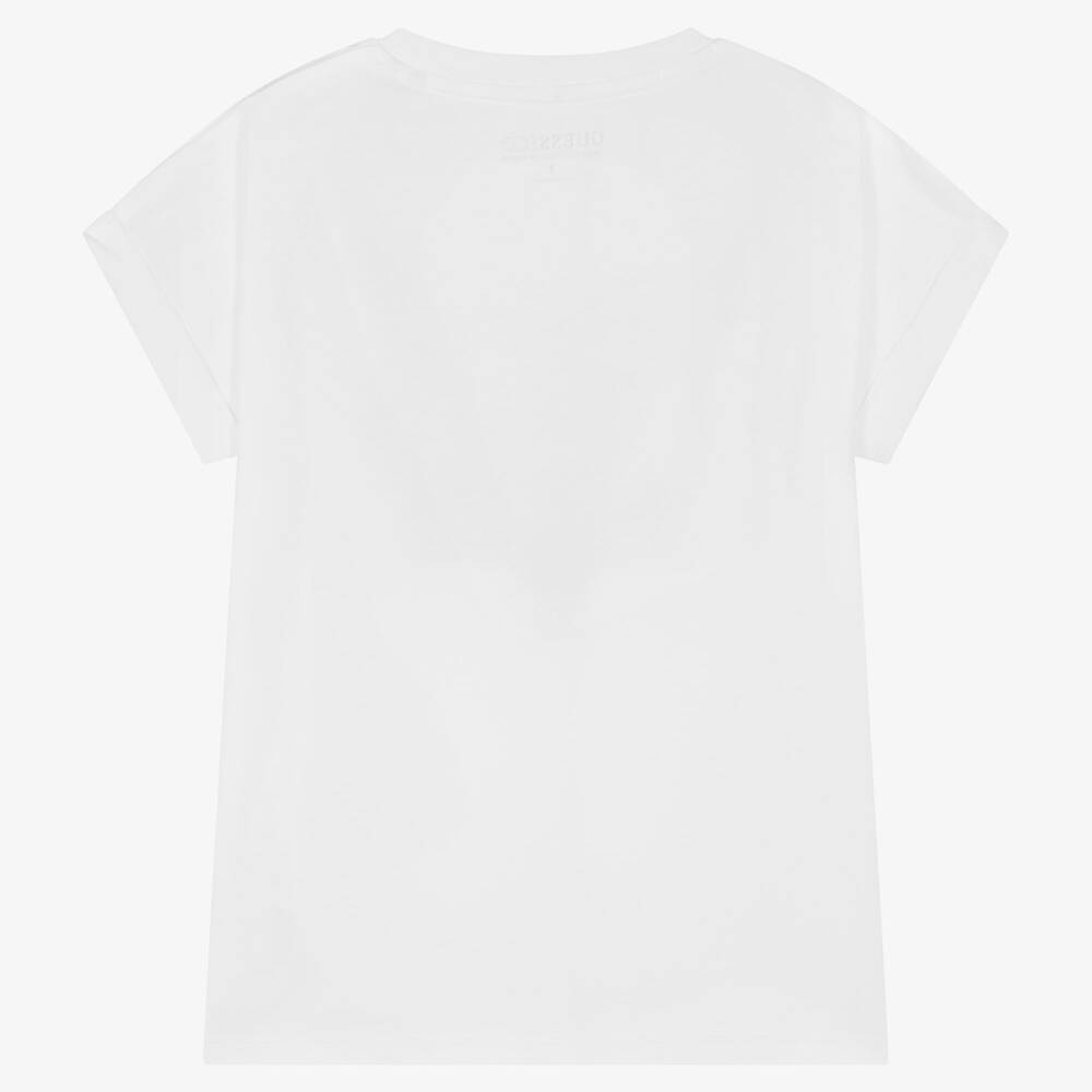 Guess-Girls White Metallic Logo T-Shirt | Childrensalon Outlet