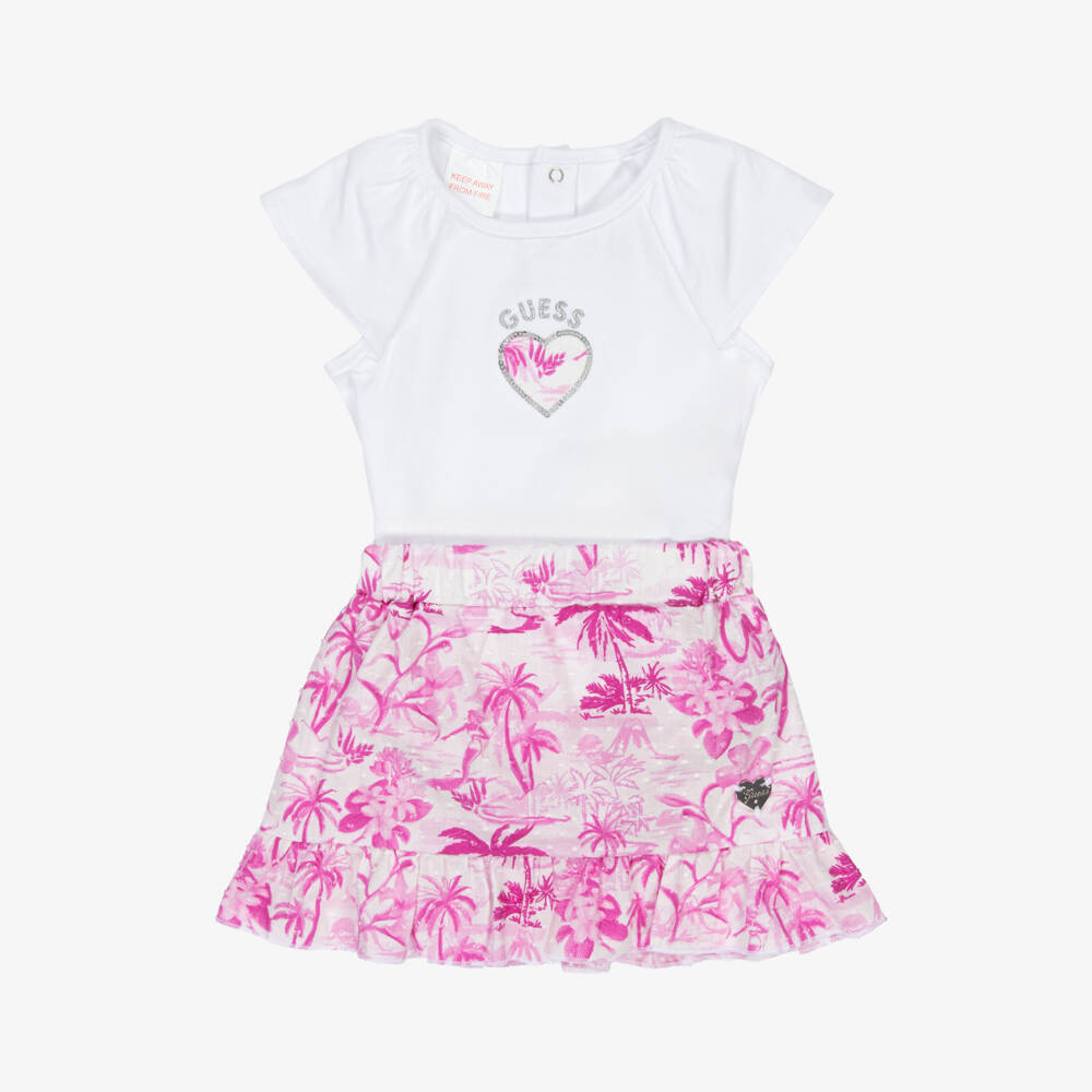 Guess-Girls White & Pink Floral Skirt Ensemble | Childrensalon Outlet