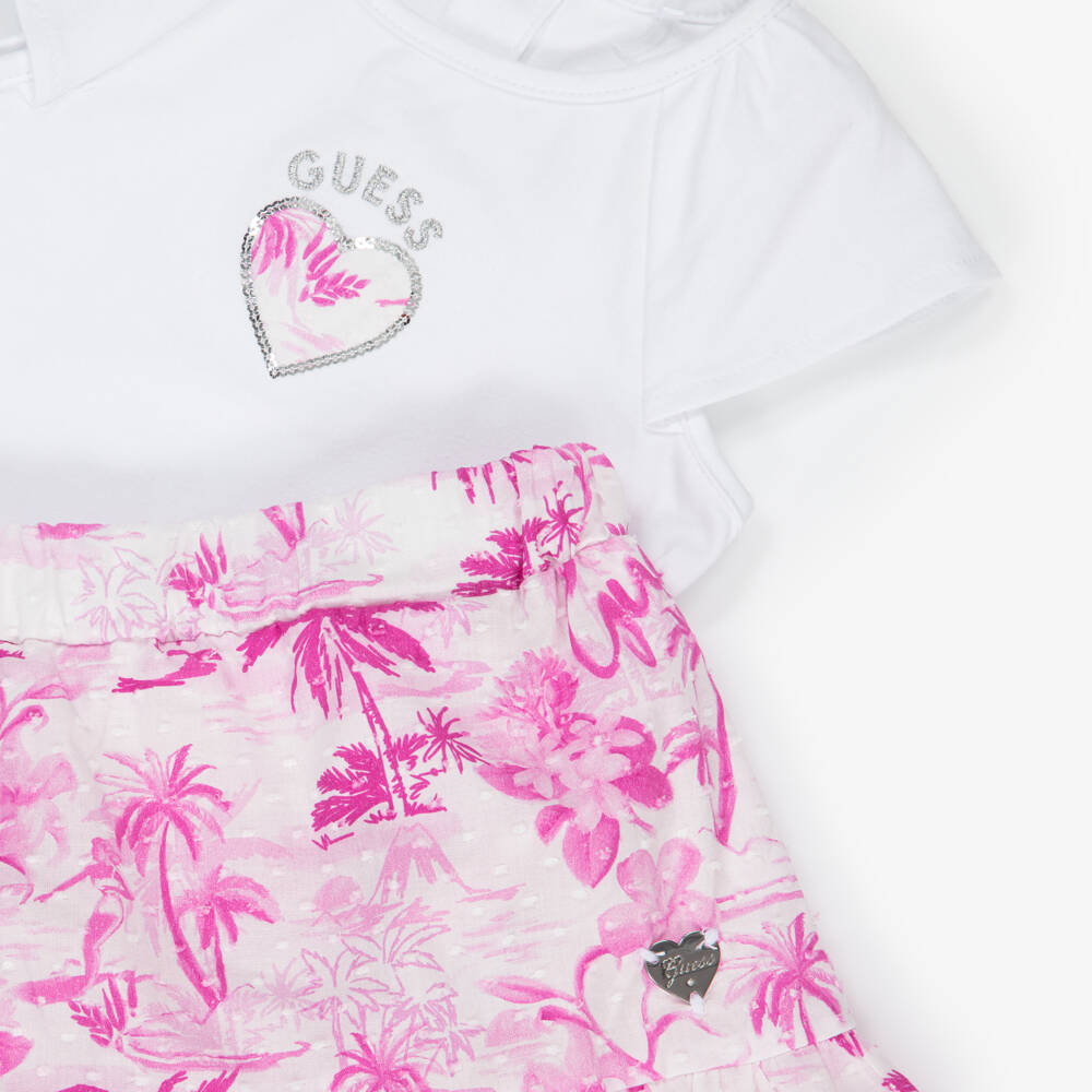Guess-Girls White & Pink Floral Skirt Ensemble | Childrensalon Outlet