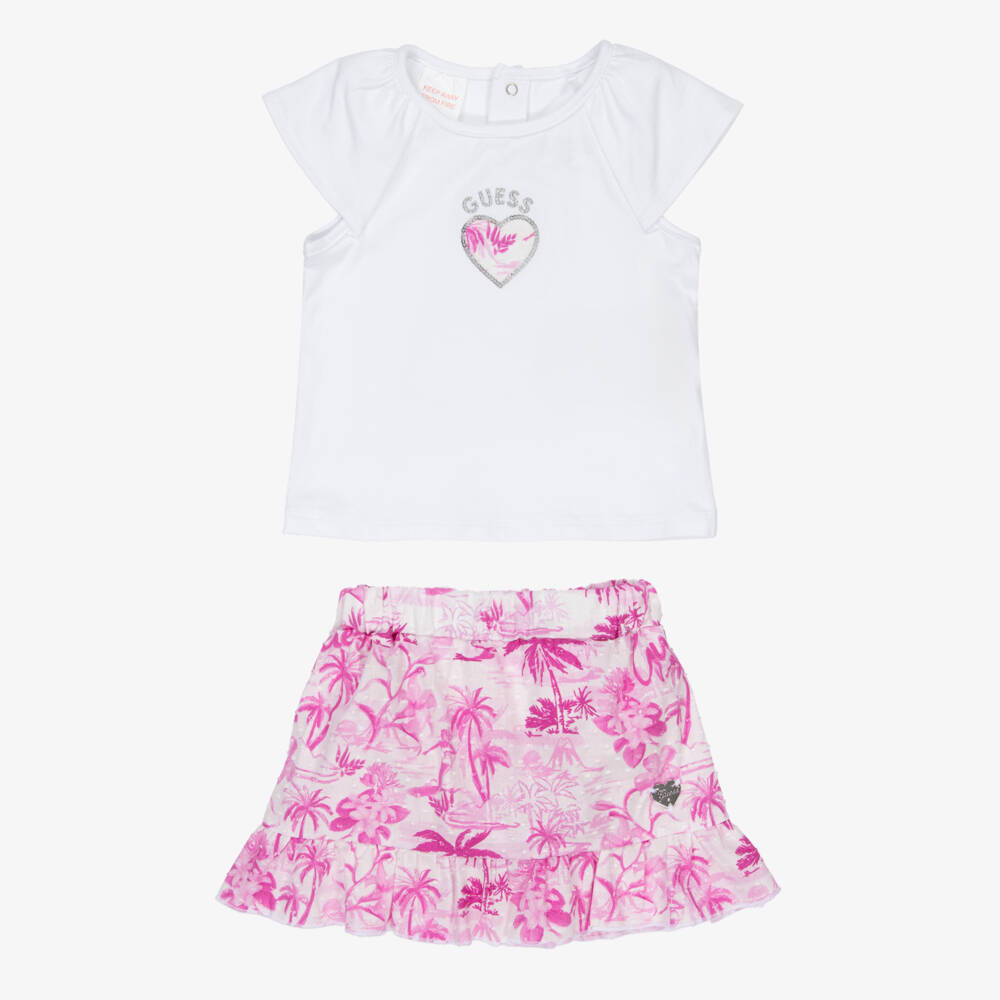 Guess-Girls White & Pink Floral Skirt Ensemble | Childrensalon Outlet