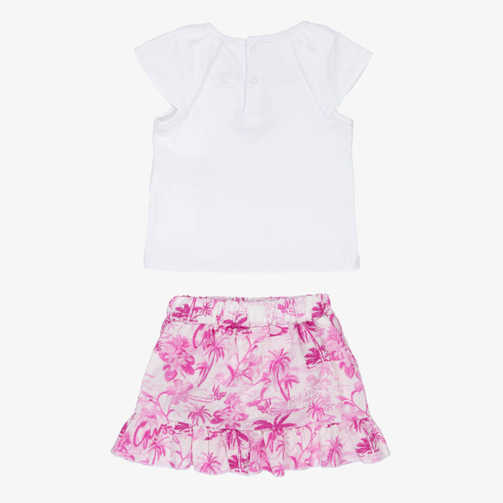 Guess-Girls White & Pink Floral Skirt Ensemble | Childrensalon Outlet