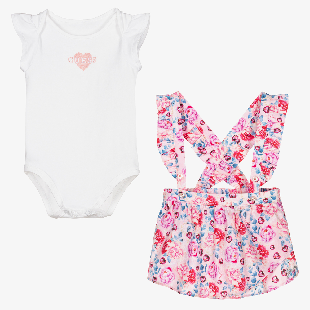 Guess-Белый топ и розовая юбка для девочек | Childrensalon Outlet