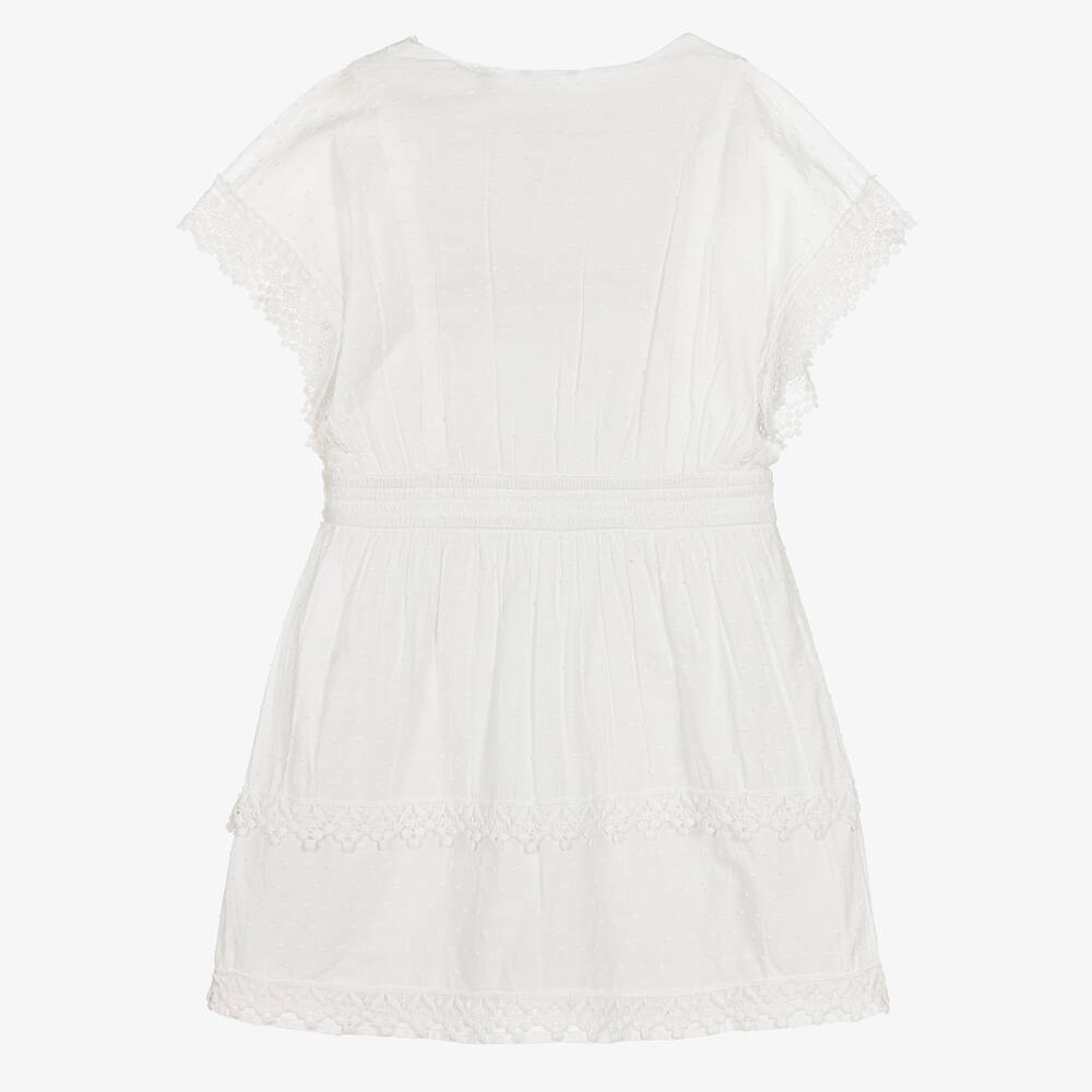 Guess-Girls White Plumeti Cotton Dress | Childrensalon Outlet