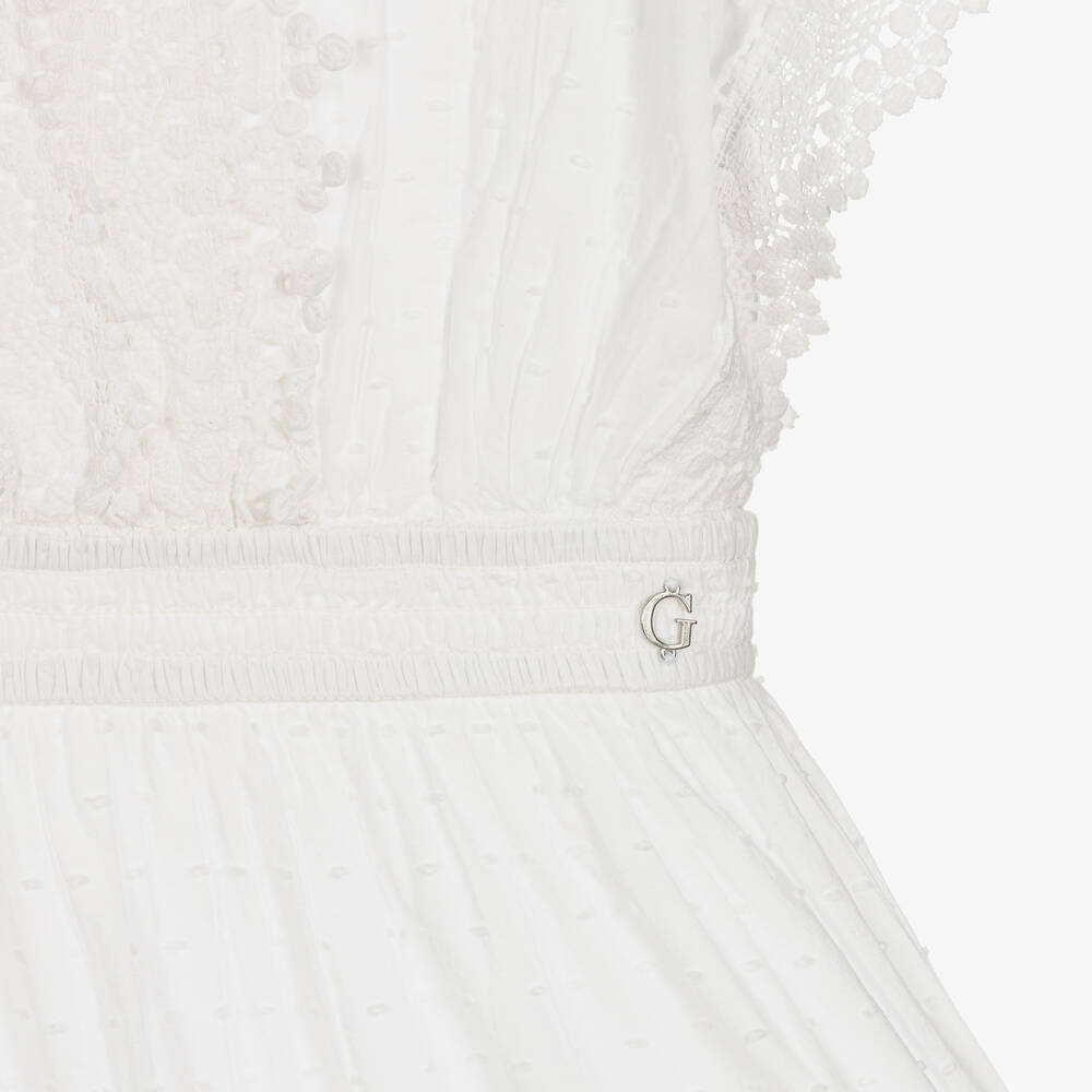 Guess Robe blanche coton plumetis fille