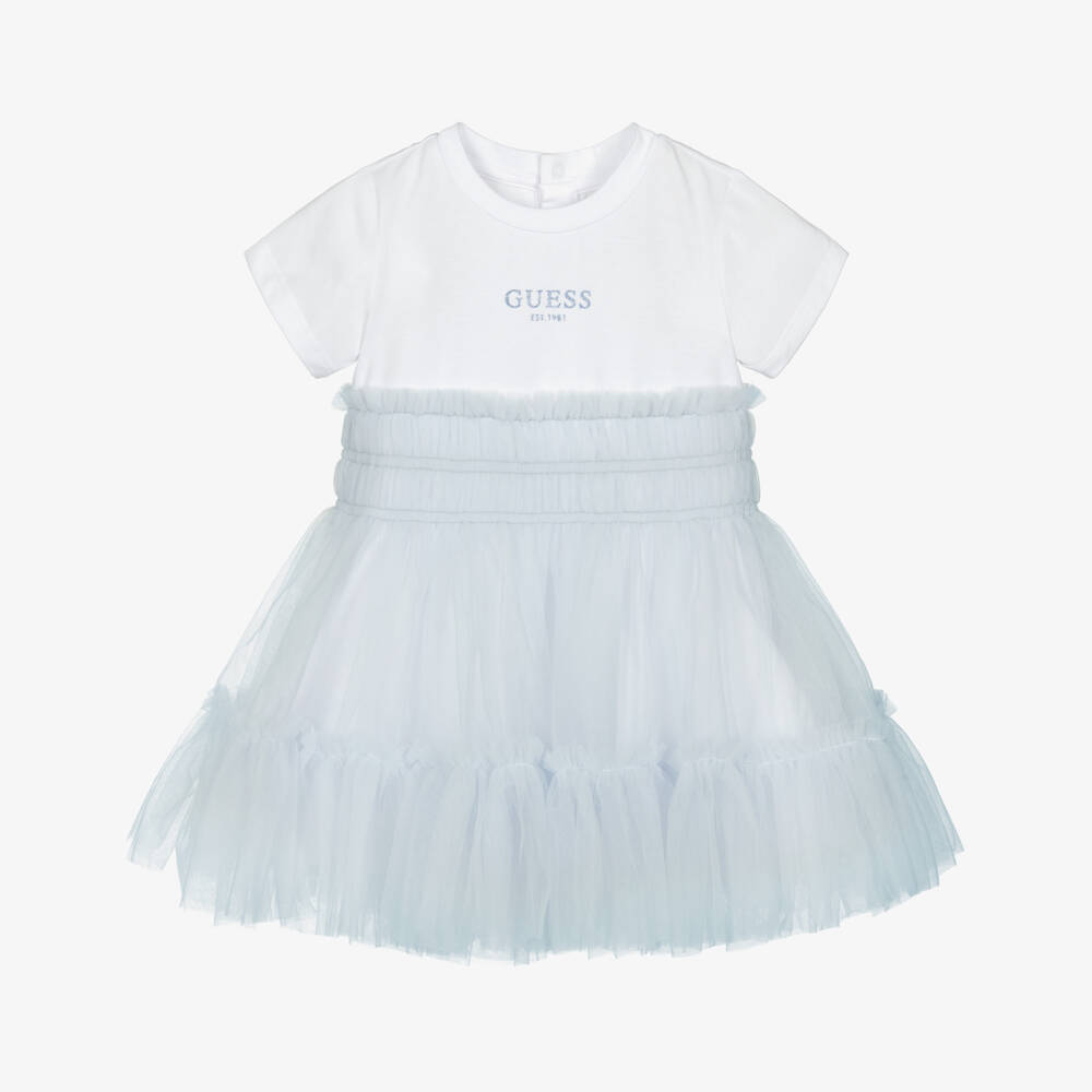 Guess-Белая футболка и синяя юбка из фатина для девочек | Childrensalon Outlet