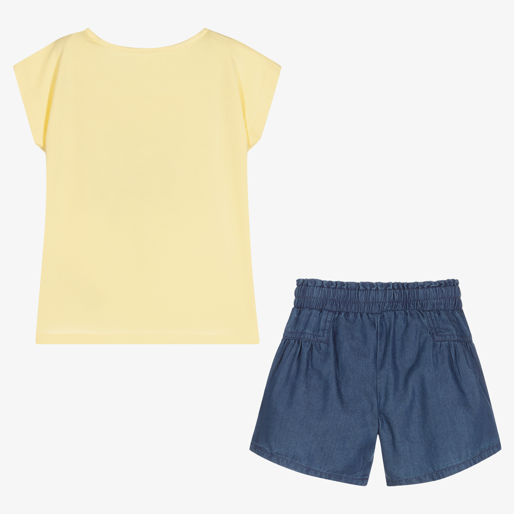 Guess-Желтая футболка и синие шорты для девочек | Childrensalon Outlet