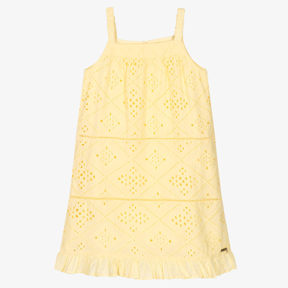 Guess - Girls Yellow Broderie Anglaise Dress | Childrensalon