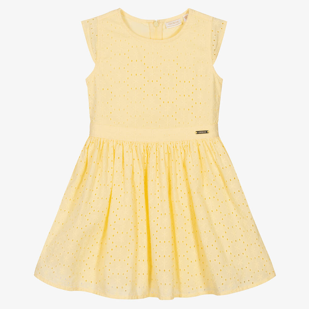 Guess - Girls Yellow Broderie Anglaise Dress | Childrensalon
