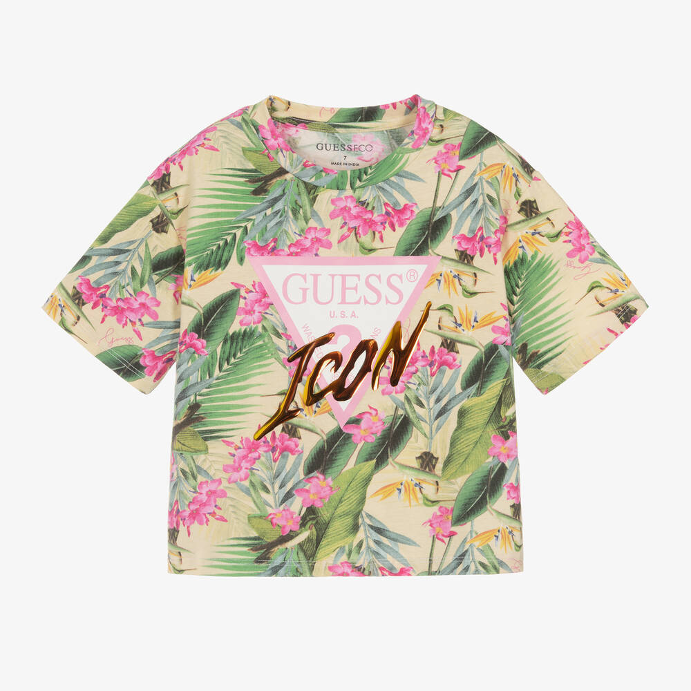 Guess-Girls Yellow Icon Cotton T-Shirt | Childrensalon Outlet