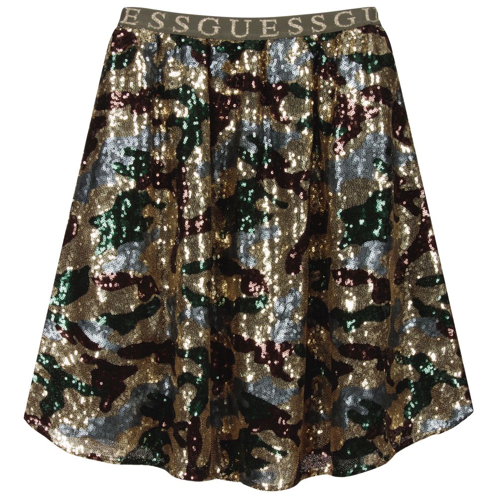 Guess-Gold Sequin Camouflage Skirt | Childrensalon Outlet