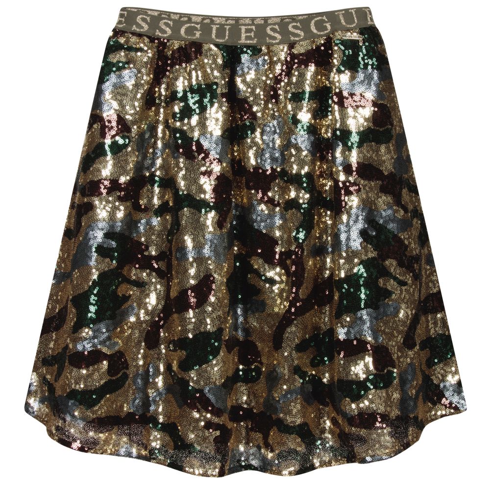 Guess - Золотистая юбка камуфляжной расцветки с пайетками | Childrensalon