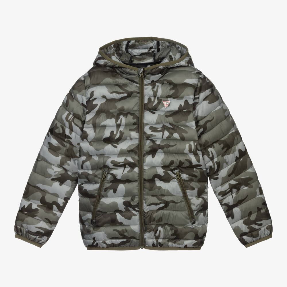 Guess - Doudoune verte camouflage | Childrensalon