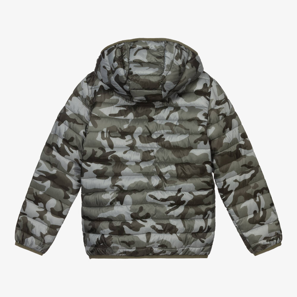 Guess Green Camouflage Puffer Jacket - Size: 7 Year Unisex Kids from Childrensalon