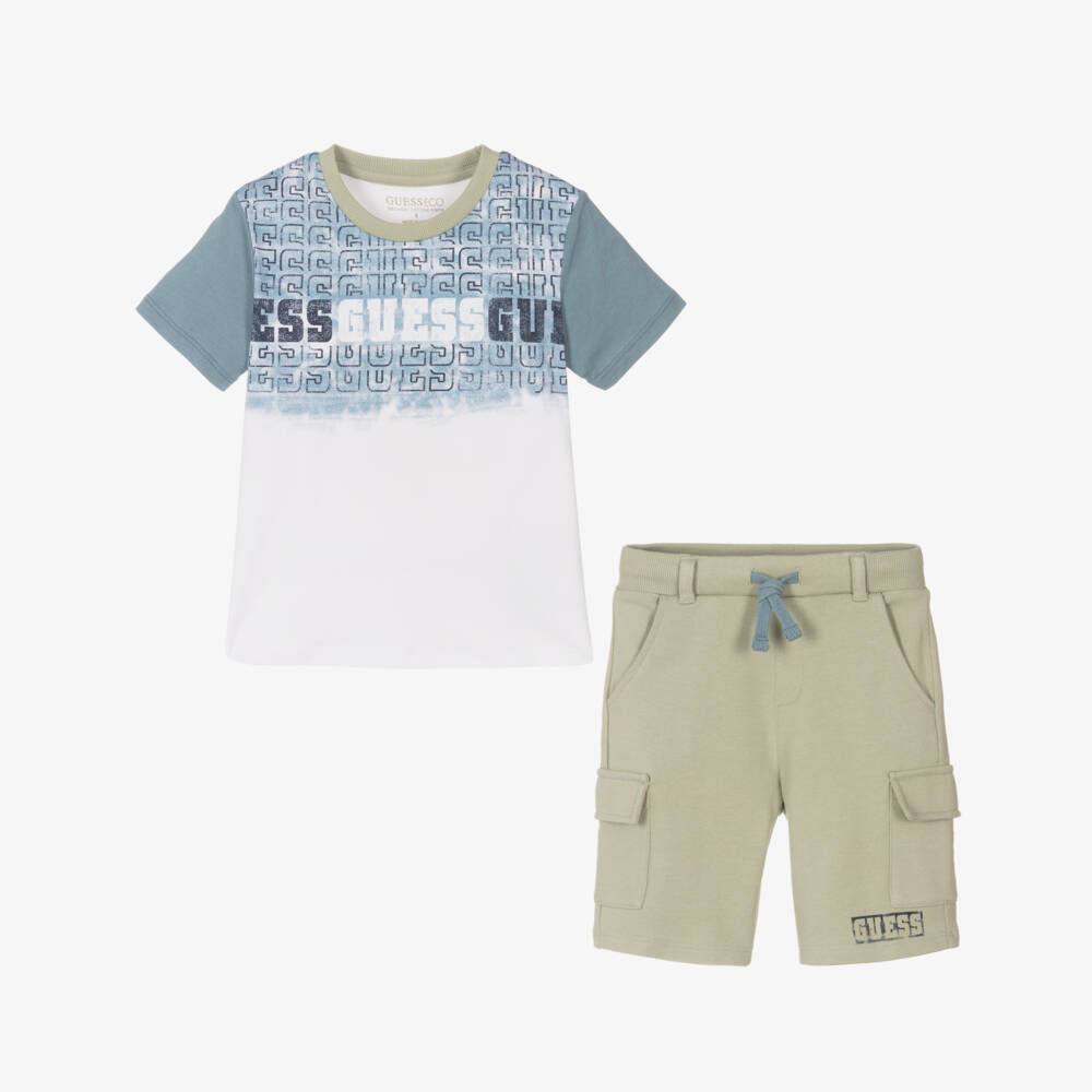 Guess-طقم مغامرات قطني أخضر | Childrensalon Outlet