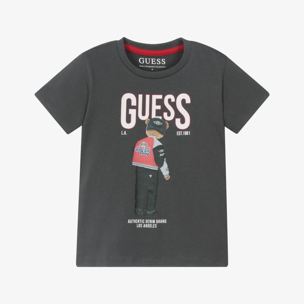 Guess-Серая футболка с медведем для мальчиков | Childrensalon Outlet