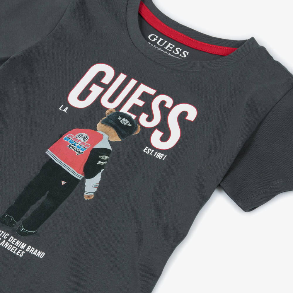Guess-Серая футболка с медведем для мальчиков | Childrensalon Outlet