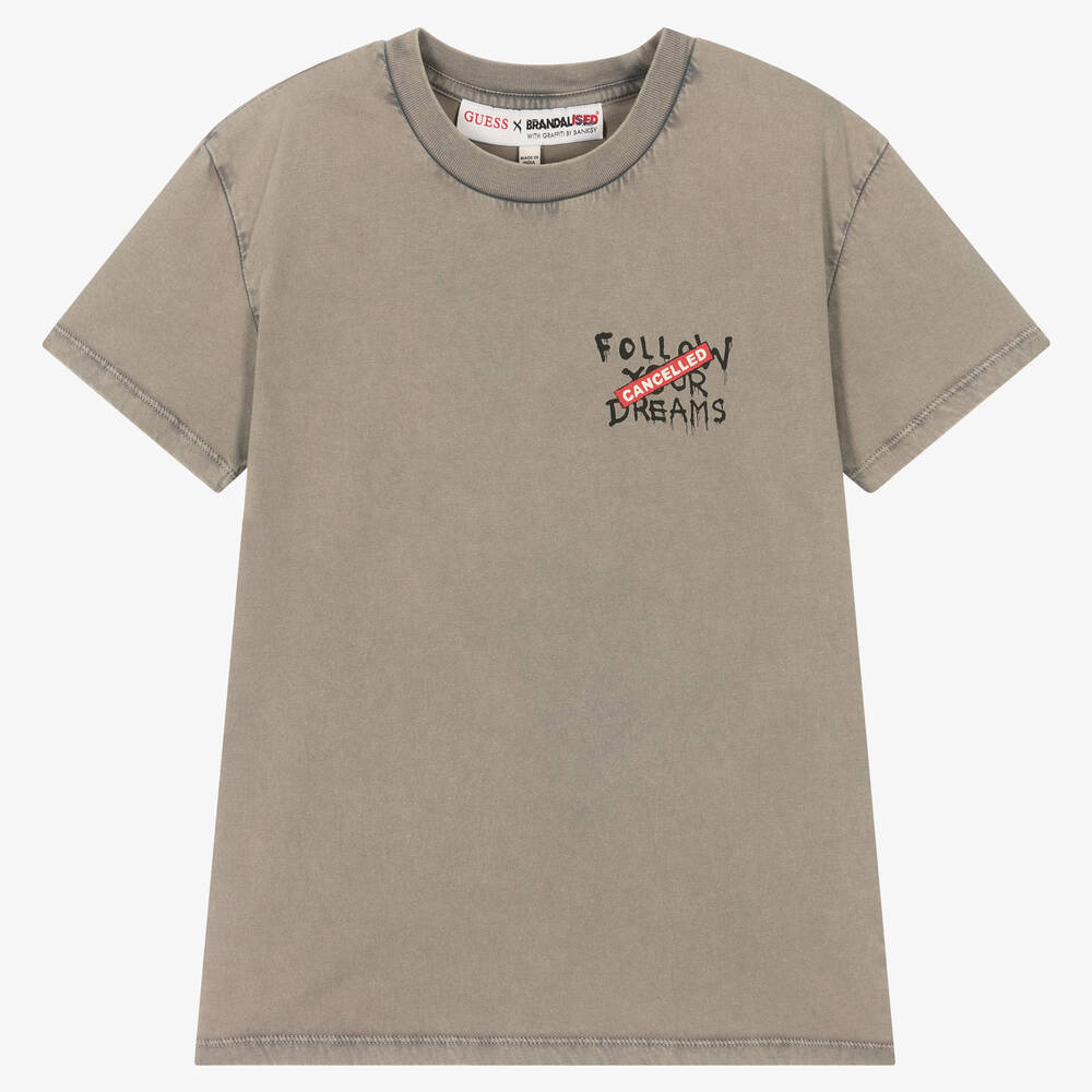 Guess - Baumwoll-T-Shirt mit Graffiti grau | Childrensalon