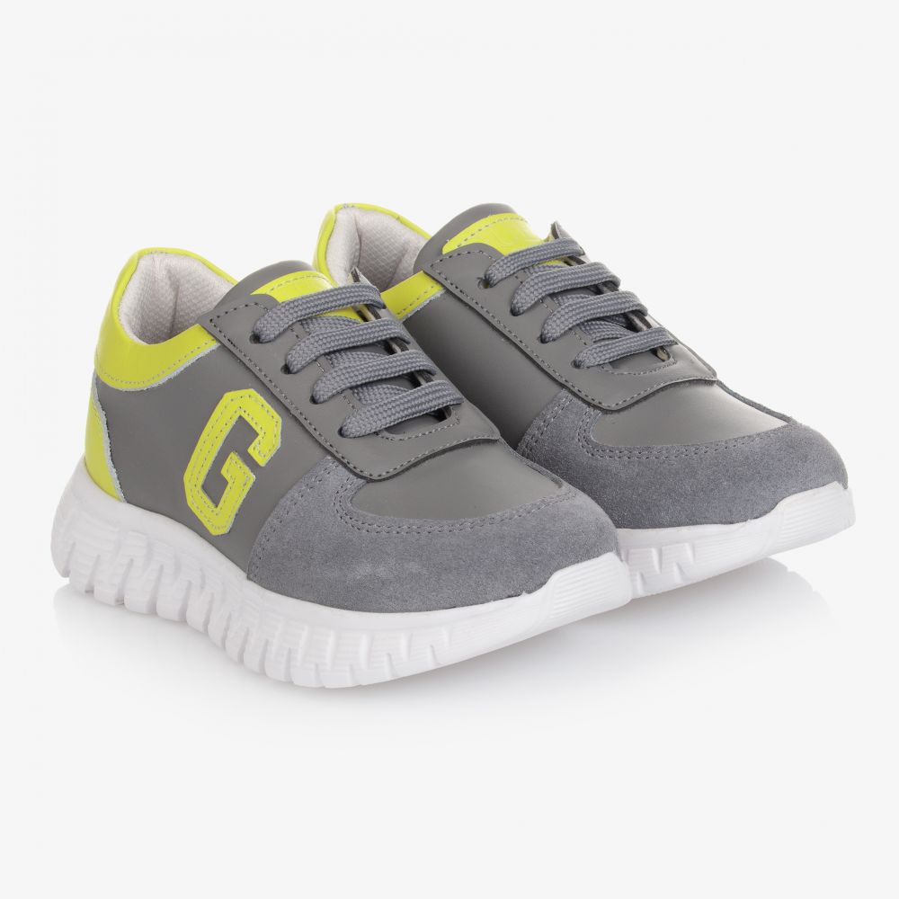 Guess - Grey Leather Lace-Up Trainers | Childrensalon