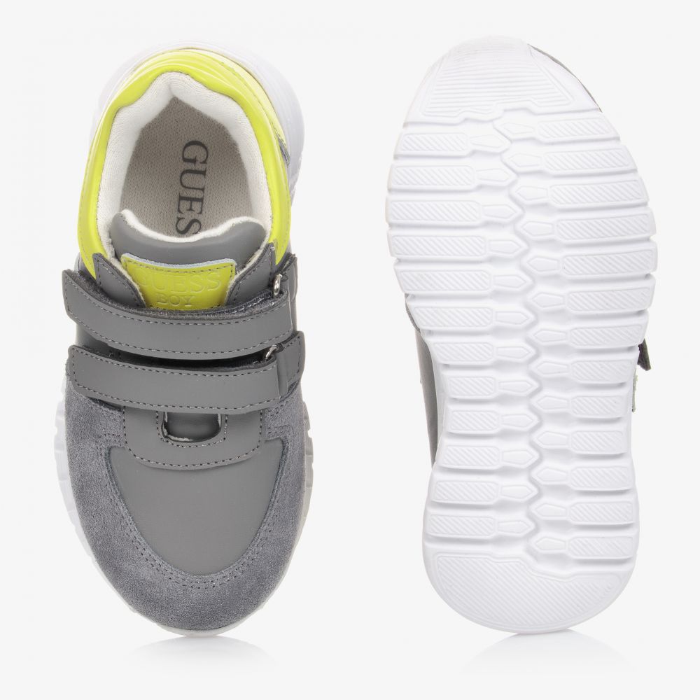 Guess-Grey Leather Velcro Trainers | Childrensalon Outlet