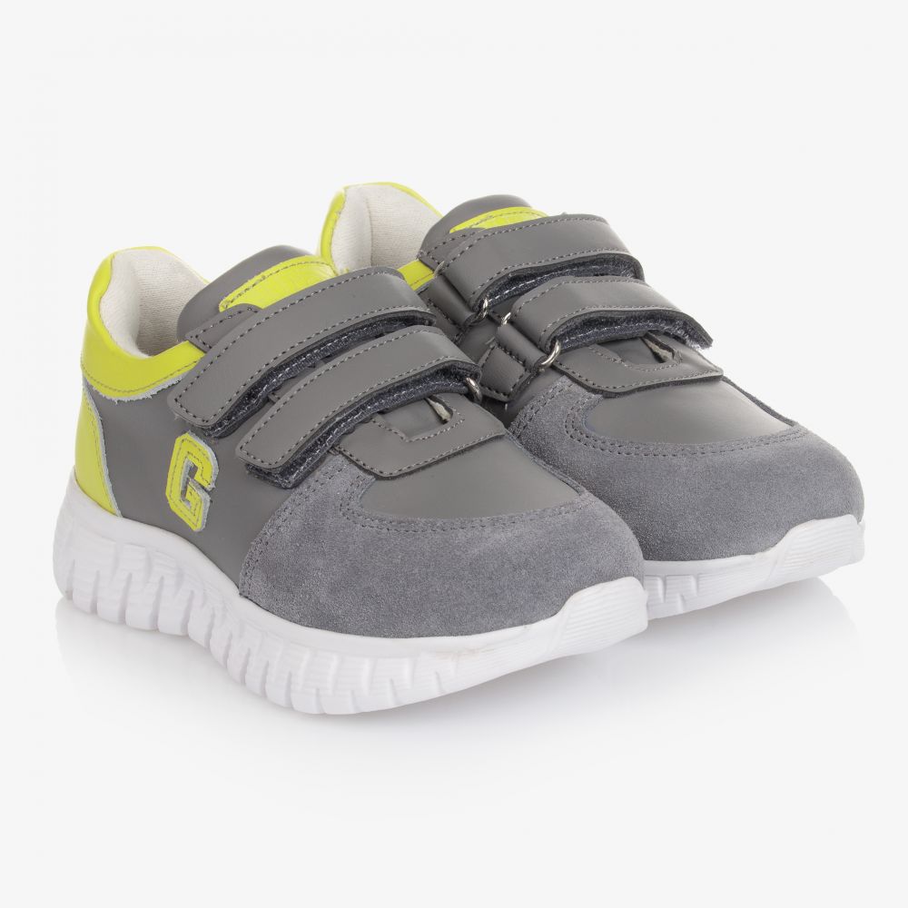 Guess - Grey Leather Velcro Trainers | Childrensalon