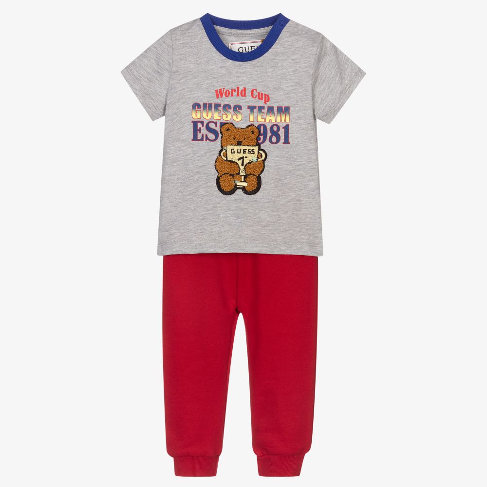 Guess - Grey & Red Cotton Joggers Set | Childrensalon