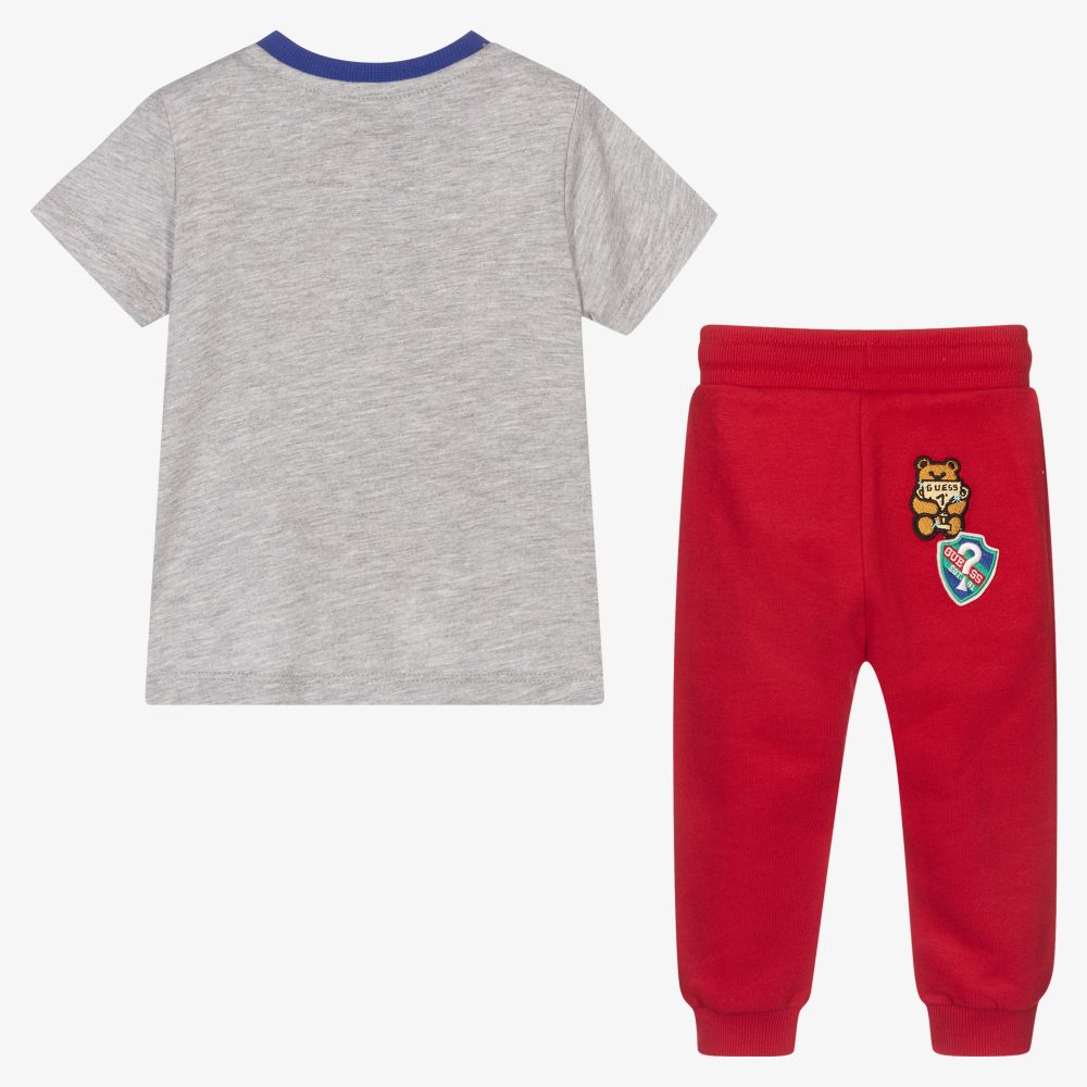 Guess-Серая футболка и красные джоггеры из хлопка | Childrensalon Outlet