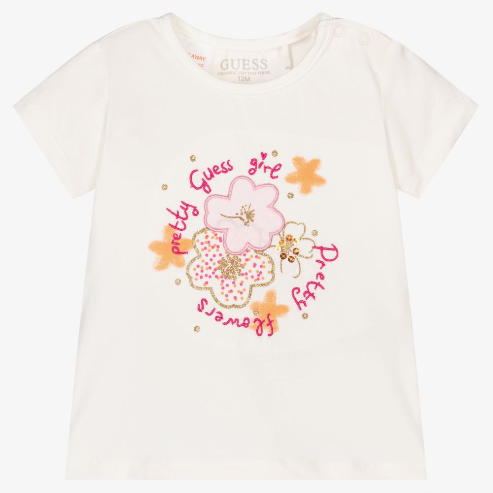 Guess - T-shirt ivoire en coton Bébé | Childrensalon